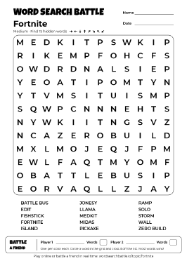 Printable Fortnite Word Search