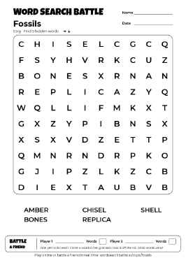 Printable Easy Fossils Word Search