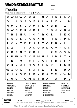 Printable Hard Fossils Word Search