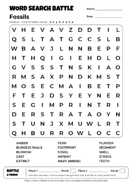 Printable Medium Fossils Word Search
