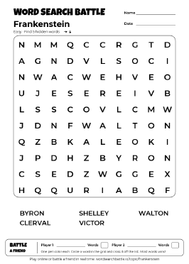 Printable Easy Frankenstein Word Search