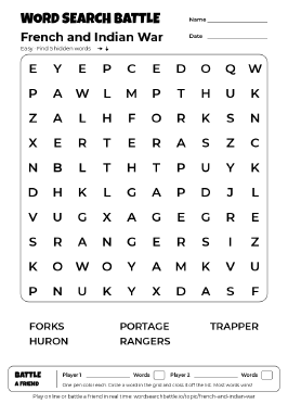 Printable French and Indian War Word Search