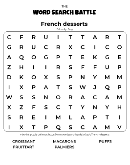 Printable Easy French Desserts Word Search
