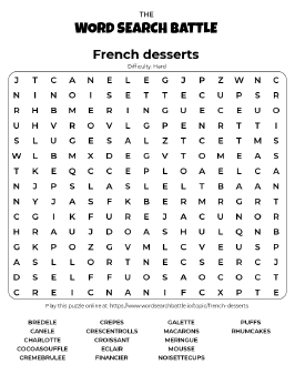 Printable Hard French Desserts Word Search