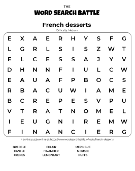 Printable French Desserts Word Search