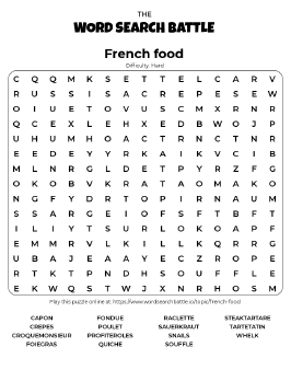 Printable French Food Word Search