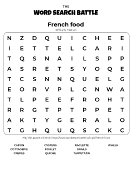 Printable French Food Word Search