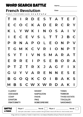 Printable French Revolution Word Search