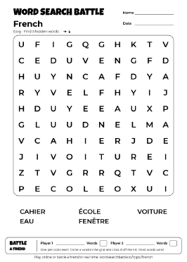 Printable French Word Search