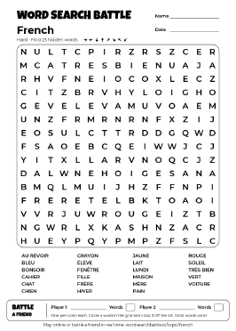 Printable French Word Search