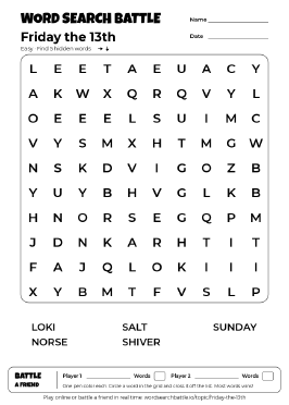 Printable Friday the 13th Word Search