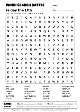 Printable Friday the 13th Word Search