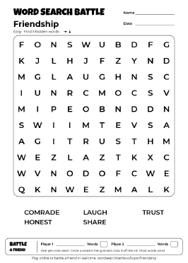Printable Friendship Word Search