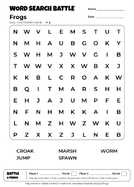 Printable Frogs Word Search