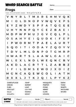 Printable Frogs Word Search