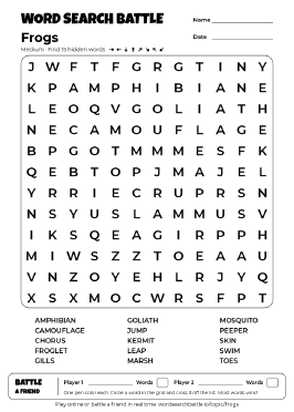 Printable Frogs Word Search