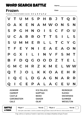 Printable Medium Frozen Word Search