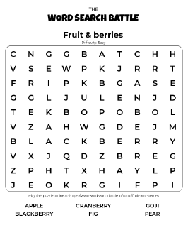 Printable Easy Fruit & Berries Word Search