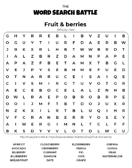 Printable Hard Fruit & Berries Word Search