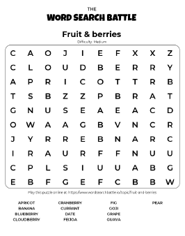 Printable Fruit & Berries Word Search Preview