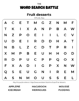 Printable Easy Fruit Desserts Word Search