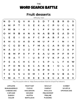 Printable Hard Fruit Desserts Word Search