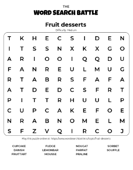 Printable Fruit Desserts Word Search Preview