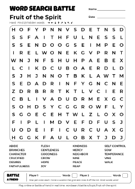 Printable Hard Fruit of the Spirit Word Search