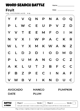 Printable Easy Fruit Word Search