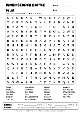 Printable Hard Fruit Word Search