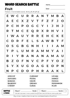 Printable Medium Fruit Word Search