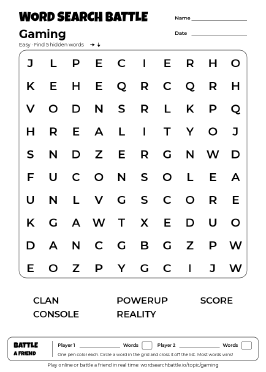 Printable Easy Gaming Word Search