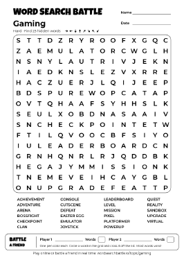 Printable Hard Gaming Word Search