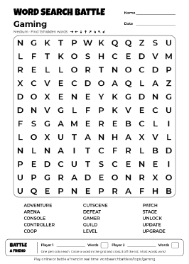 Printable Medium Gaming Word Search