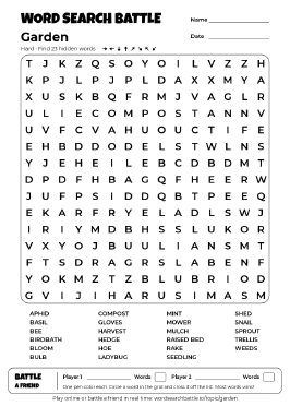 Printable Hard Garden Word Search