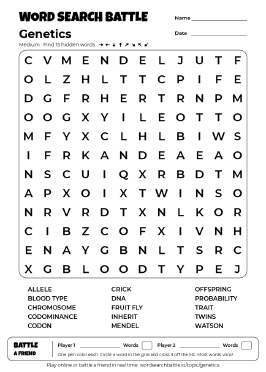 Printable Medium Genetics Word Search
