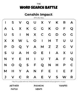 Printable Genshin Impact Word Search
