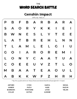 Printable Genshin Impact Word Search
