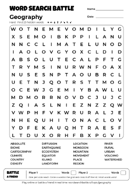 Printable Geography Word Search