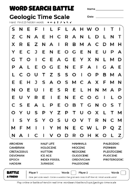 Printable Geologic Time Scale Word Search