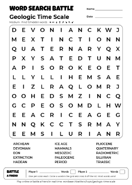 Printable Geologic Time Scale Word Search