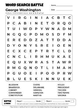 Printable George Washington Word Search