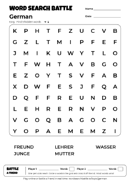 Printable Easy German Word Search