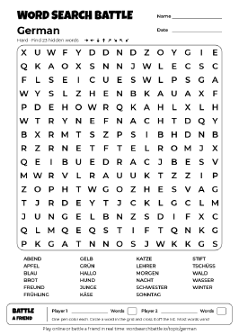 Printable Hard German Word Search