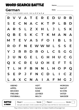Printable Medium German Word Search