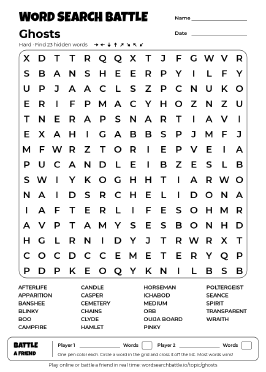 Printable Hard Ghosts Word Search