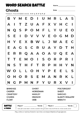 Printable Medium Ghosts Word Search