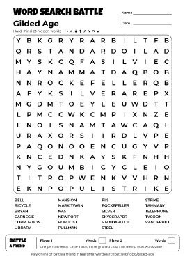 Printable Gilded Age Word Search