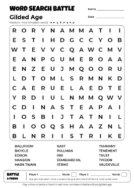 Printable Gilded Age Word Search