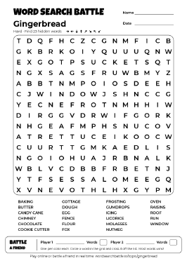 Printable Gingerbread Word Search